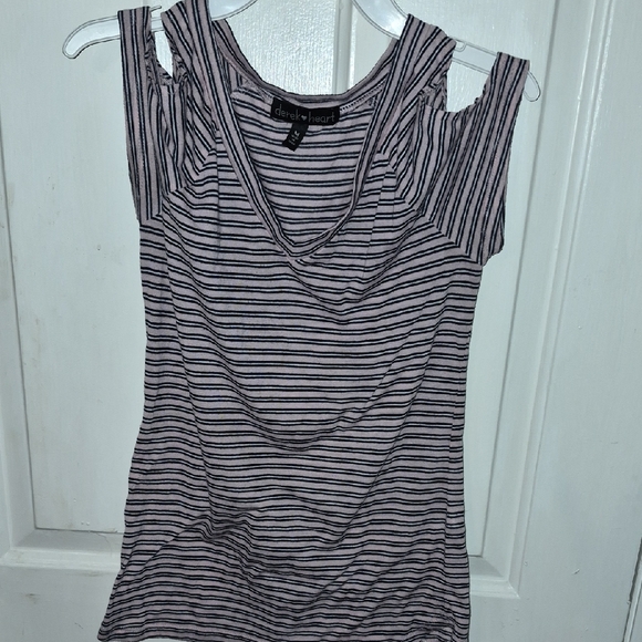 Derek Heart Tops - Derek Heart Cold Shoulder Pink Black and White Striped Tank Top